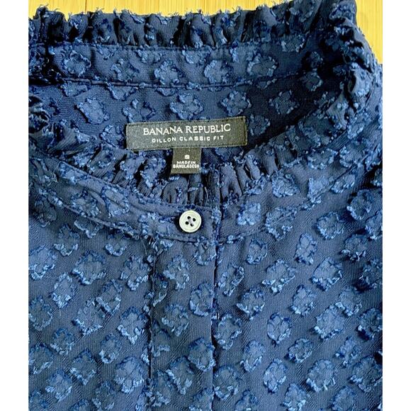 Banana Republic Women Dillion Classic Fit Blouse Sz S Navy Ruffles Work Feminine - Picture 6 of 7